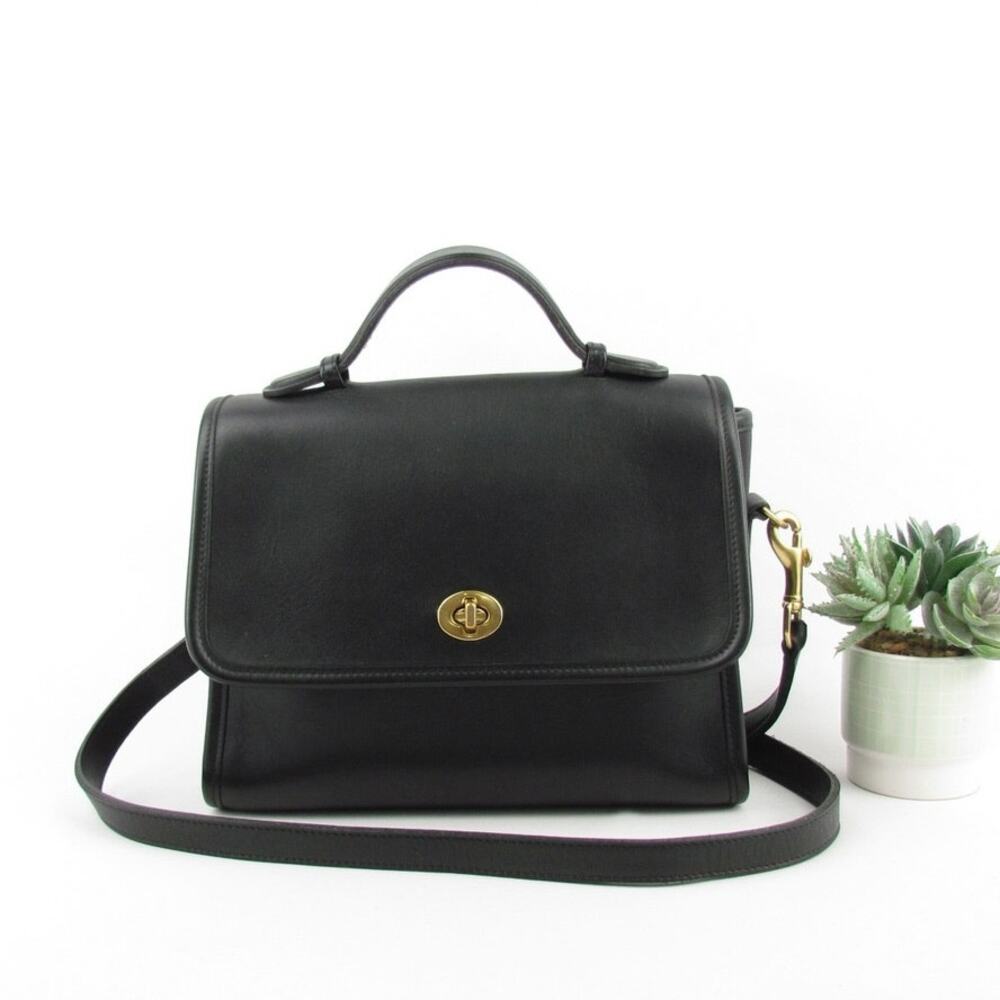 Coach Black Leather Top-Handle Crossbody with Gold-Tone Turnlock
